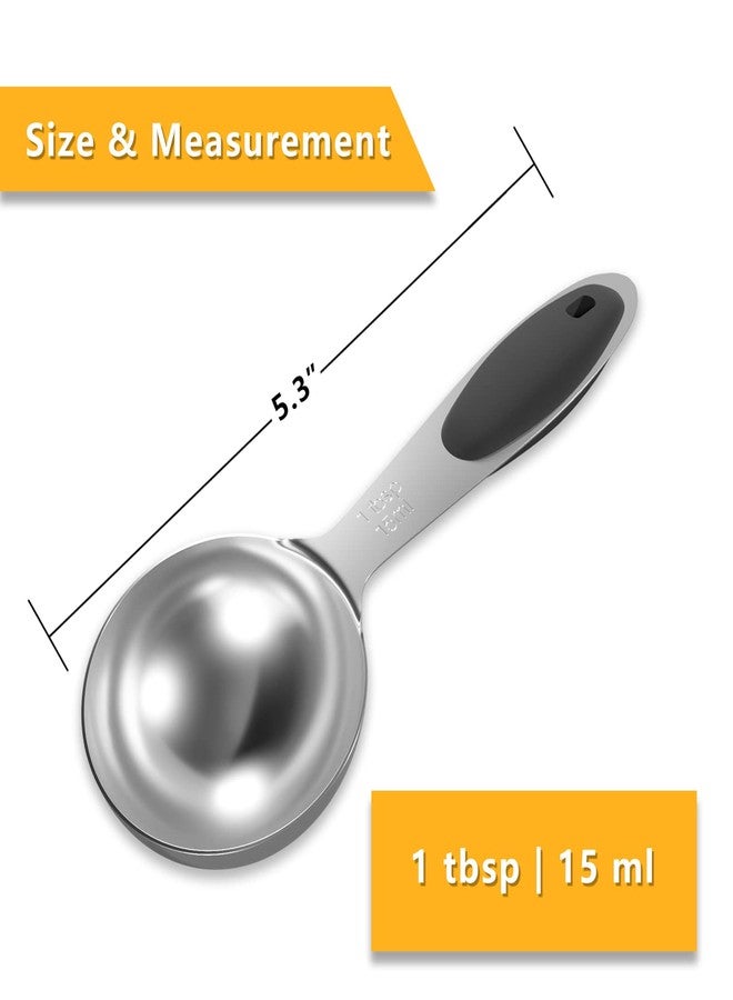 LEIFENY 2PCS 1 Tbsp(3tsp, 1/2oz, 15ml) Single Measuring Spoon with Black Silicone Grip, Stainless Steel Individual Measure Scoop Only - Image 2