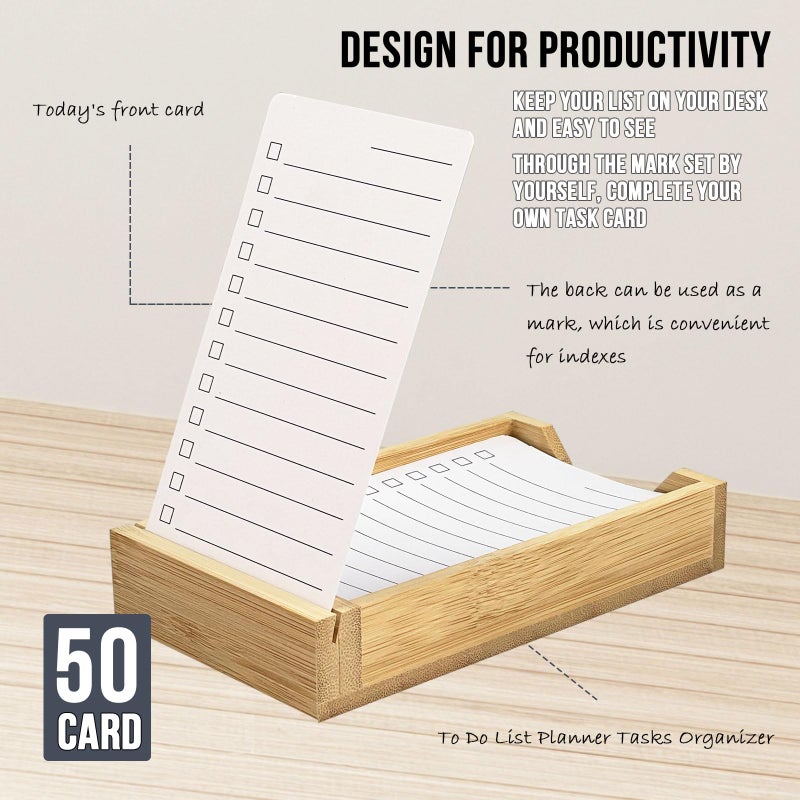 AAiphuwew Daily To Do List Planner, Daily ToDo Checklist Cards and Bamboo Stand, 50 To Do Cards, Productivity System Planners Notebook for Work Office Accessories - Image 3