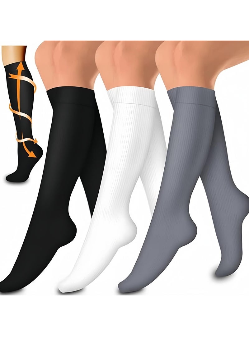 VIUAUAX 3 piece Medical Compression Socks-Compression Socks For Women and Men Circulation Relief for Calf and Sole Fatigue, Best Support for Nurses, Running, Hiking and Recovery Black  Grey  White L/XL  - Image 1