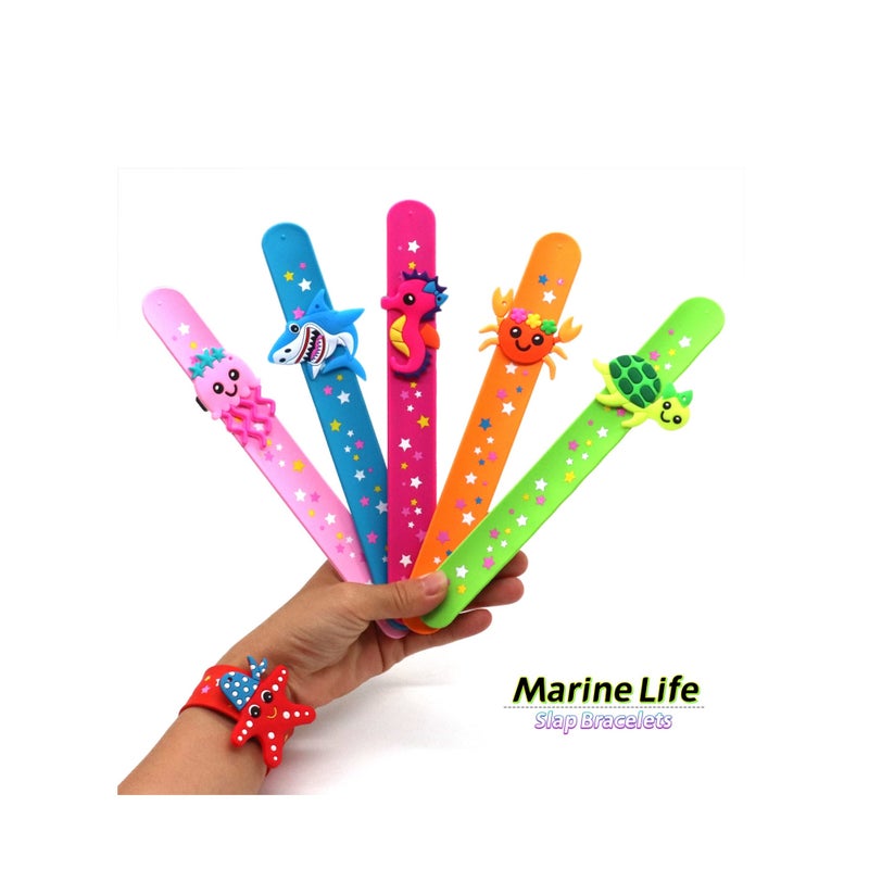 SOLARAE 6 pack Marine Life Slap Bracelets Party Favors for Kids Goodie Bag Stuffers for Boys Girls Marine Life Theme Party Supplies Carnival Prizes Suit Classroom Exchanging Gifts - Image 4