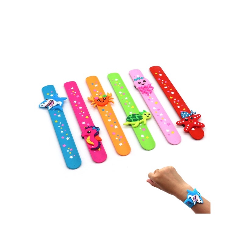 SOLARAE 6 pack Marine Life Slap Bracelets Party Favors for Kids Goodie Bag Stuffers for Boys Girls Marine Life Theme Party Supplies Carnival Prizes Suit Classroom Exchanging Gifts - Image 1