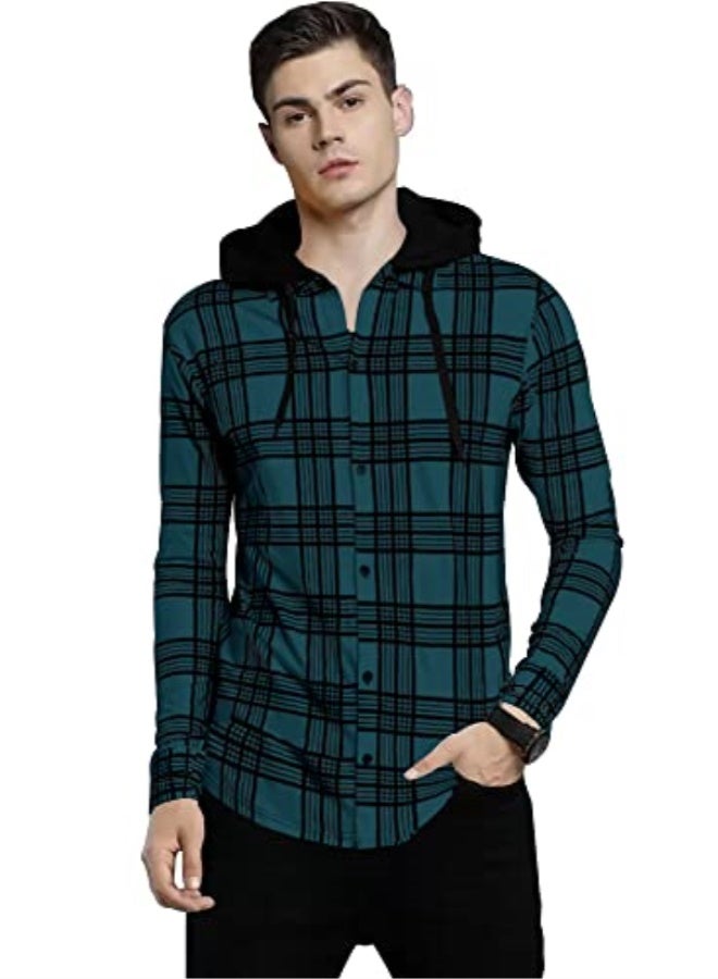 eyebogler Mens Checkered Hooded Neck Full Sleeve T-Shirt - Image 1