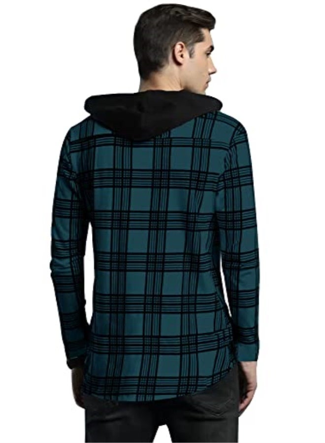 eyebogler Mens Checkered Hooded Neck Full Sleeve T-Shirt - Image 2