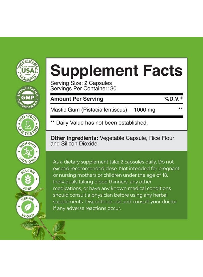 نايتشرز كرافت كبسولات صمغ المصطكي عالية القوة - مكمل عشبي للهضم يوفر راحة من اضطراب المعدة للبالغين - نباتي، غير معدل وراثيًا، خالٍ من الغلوتين، ومصنوع في منشأة أمريكية معتمدة من ممارسات التصنيع الجيدة - لطيف ومهدئ (30 حصة) - Image 3