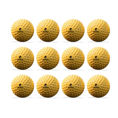 omtex PU Cricket Dimple Ball | Ideal for Bowling Machine Dimple Ball Yellow (Pack of 12) - Image 1