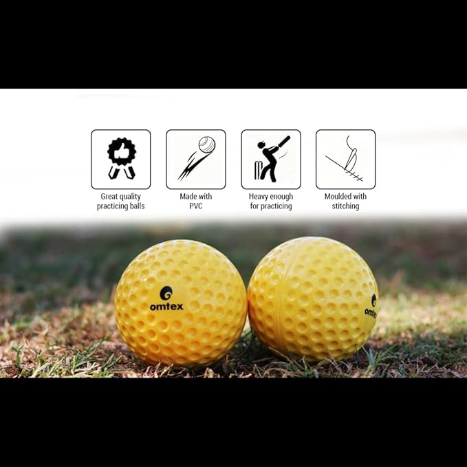 omtex PU Cricket Dimple Ball | Ideal for Bowling Machine Dimple Ball Yellow (Pack of 12) - Image 4