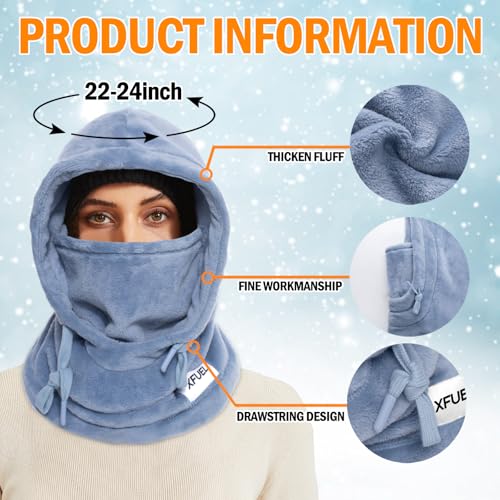 XFUEL Balaclava Ski Mask, Winter Thermal Hood Neck Warmer, Plush Lined, Windproof (US, Alpha, One Size, Blue) - Image 4
