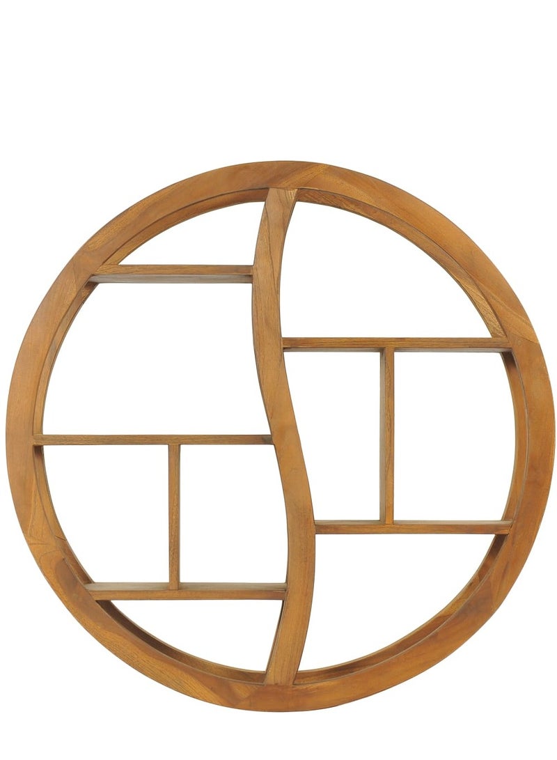 vidaxl Yin Yang Wall Shelf – 80x17.5x80 cm Solid Teak Wood | Oriental Style Wall Mounted Display Rack | Decorative Wooden Floating Shelf for Living Room & Bedroom - Image 3