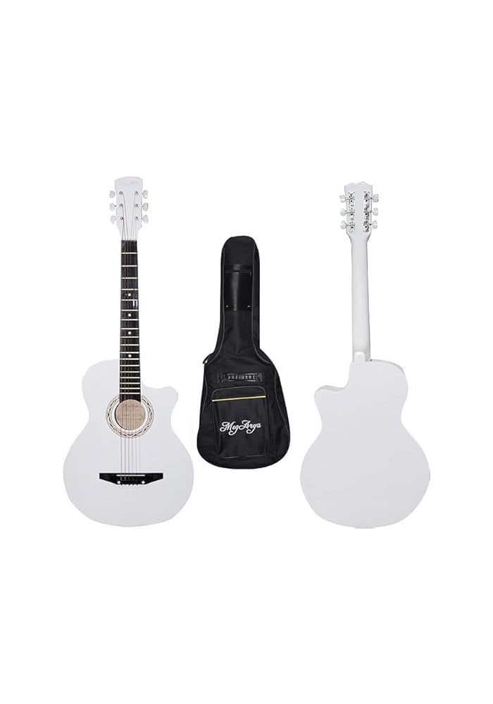 MegArya 38 Inches Cutaway Design Acoustic Guitar with Carry Bag - White - Image 1