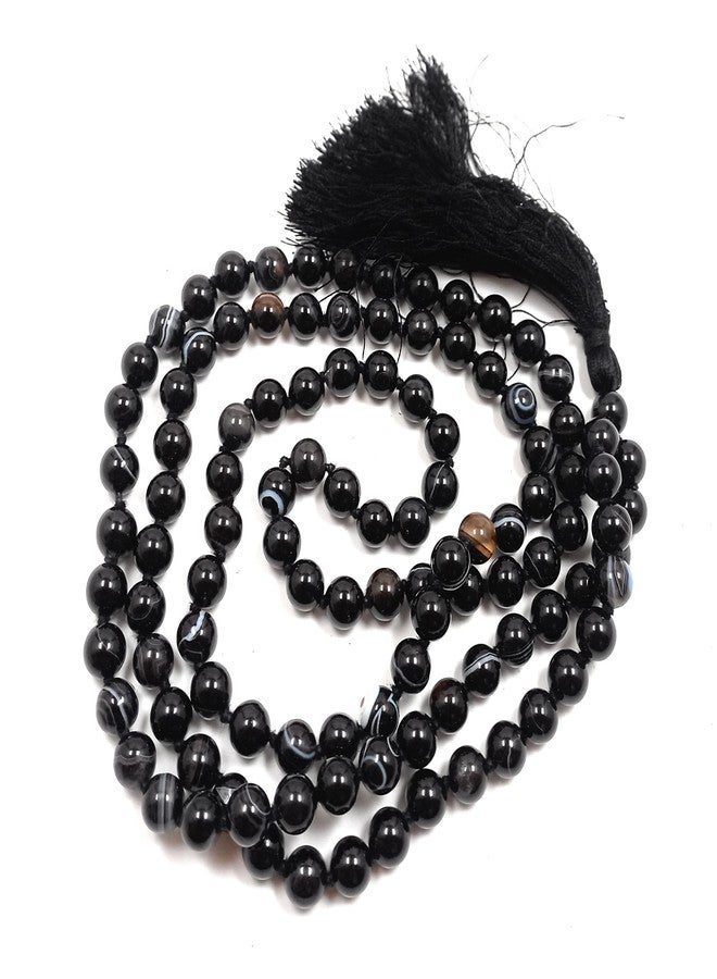 rocksmins Black Sulemani Hakik/Black Agate Mala Necklace 108+1 8 mm Round BeadsNatural Original Gemstone Crystal Fengshui for Jaap Pooja Astrology Wearing Meditation for Unisex Men Women Boy Girl - Image 2