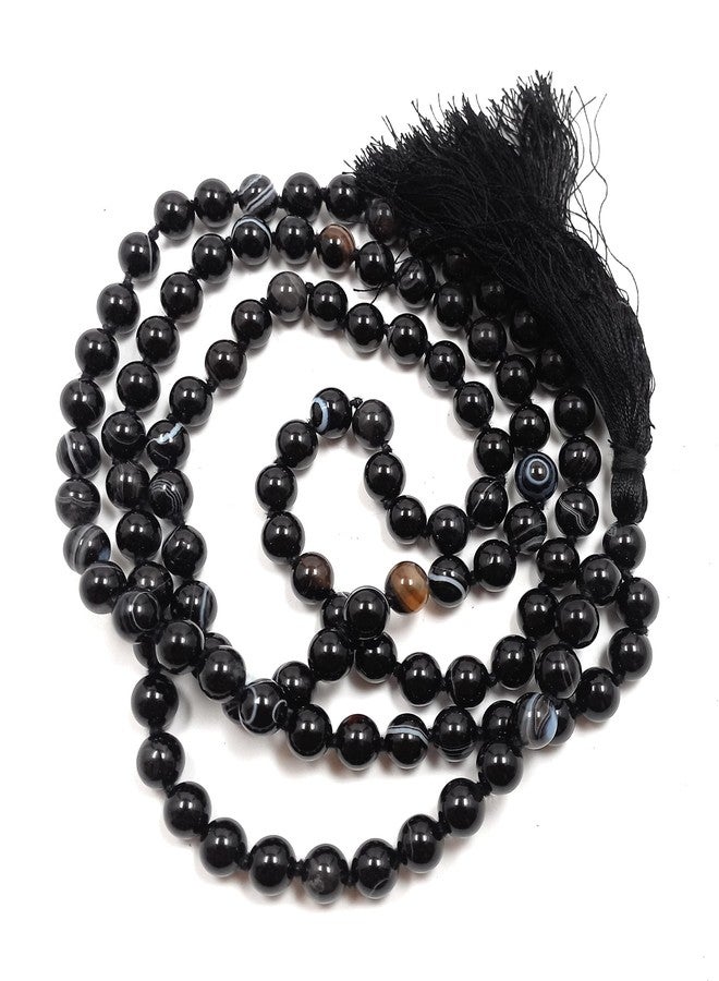 rocksmins Black Sulemani Hakik/Black Agate Mala Necklace 108+1 8 mm Round BeadsNatural Original Gemstone Crystal Fengshui for Jaap Pooja Astrology Wearing Meditation for Unisex Men Women Boy Girl - Image 1