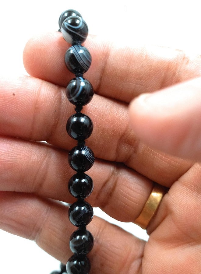 rocksmins Black Sulemani Hakik/Black Agate Mala Necklace 108+1 8 mm Round BeadsNatural Original Gemstone Crystal Fengshui for Jaap Pooja Astrology Wearing Meditation for Unisex Men Women Boy Girl - Image 4