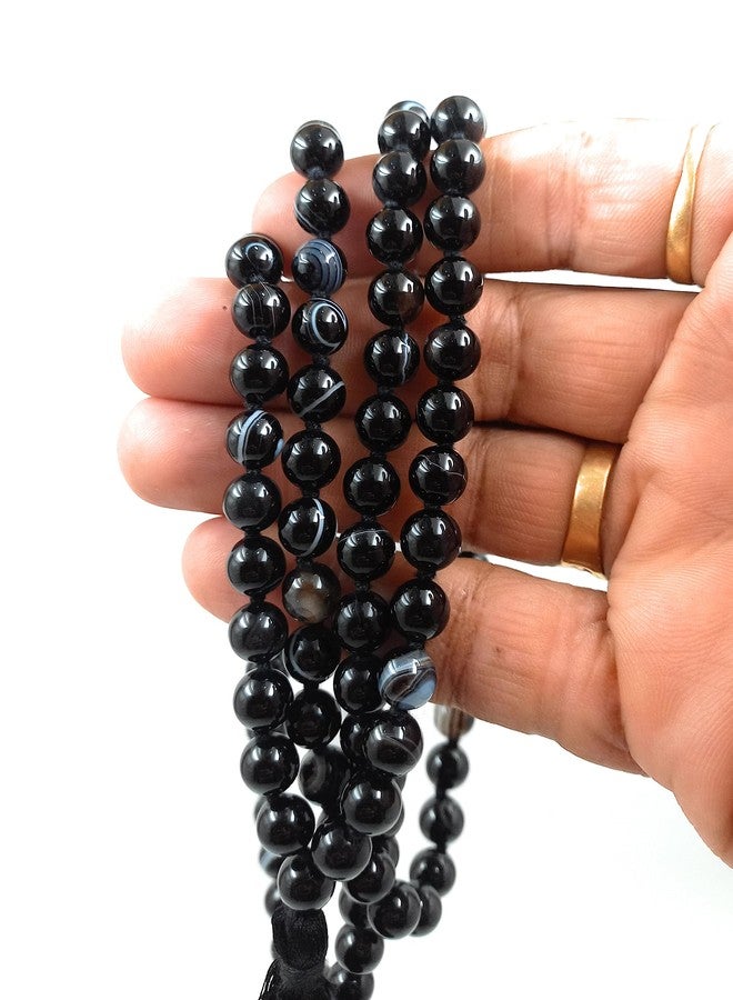 rocksmins Black Sulemani Hakik/Black Agate Mala Necklace 108+1 8 mm Round BeadsNatural Original Gemstone Crystal Fengshui for Jaap Pooja Astrology Wearing Meditation for Unisex Men Women Boy Girl - Image 3