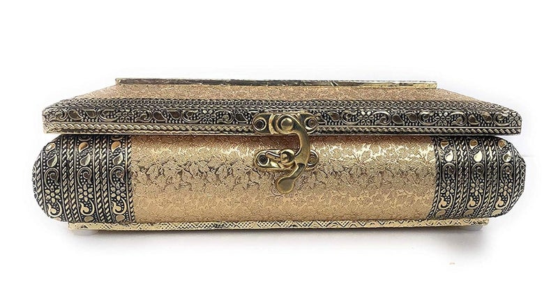 ROXA Decorative Wooden Square 4 Section Oxidized Empty Dry Fruit Box (Golden, 20cm x 20cm x 5cm) - Image 3