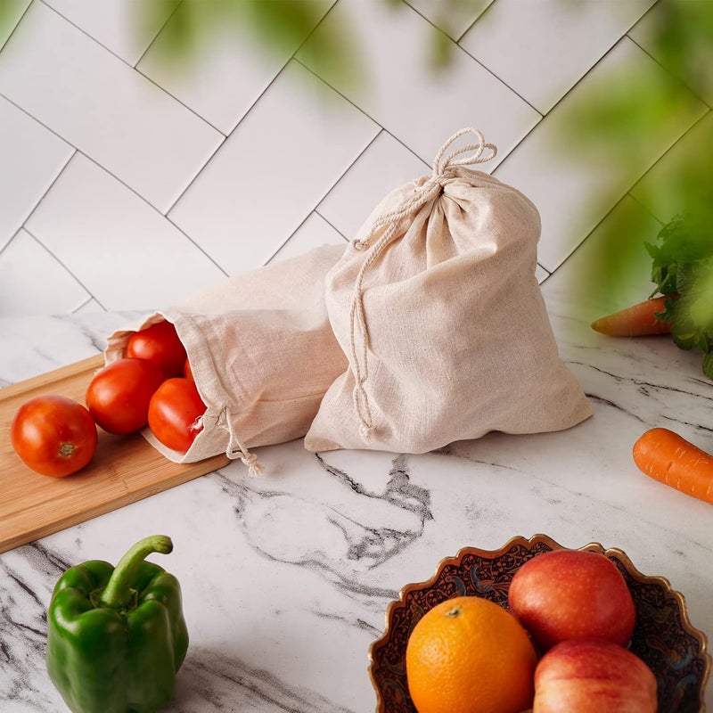 Dcluttr 100 cotton set of 12 fridge bag Reusable fridge storage bags for vegetables Eco friendly fabric vegetable storage bags for refrigerator Multipurpose drawstring bag S4pc M4pc L4pc - Image 2