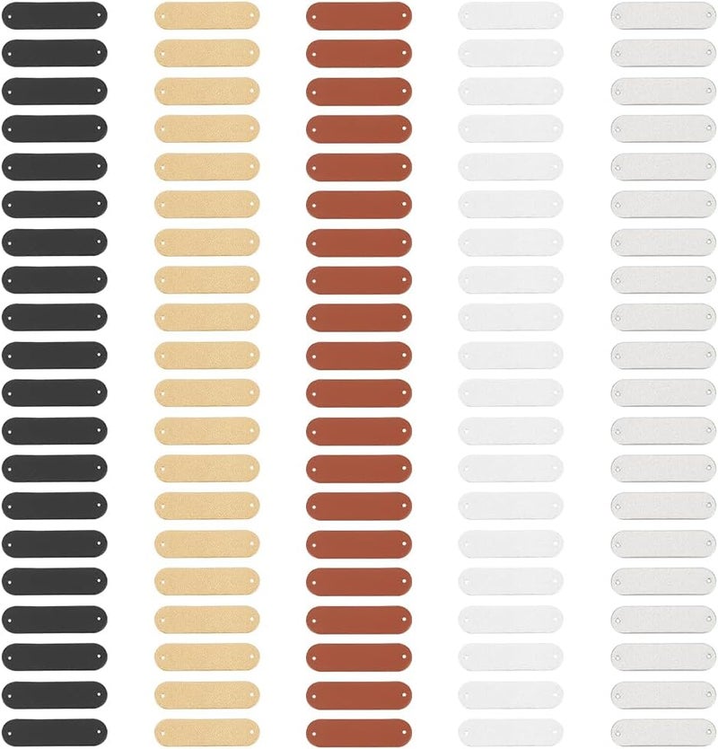 كلاراكو علامات ملصقات جلدية من كلاركو، 100 قطعة، 5 ألوان، أزرار جلدية فارغة مع ثقوب، علامات تزيين مخصصة قابلة للخياطة، علامات تزيين يدوية الصنع للسترة أو الجينز أو الحقيبة أو الحذاء أو القبعة أو سجل القصاصات - Image 1