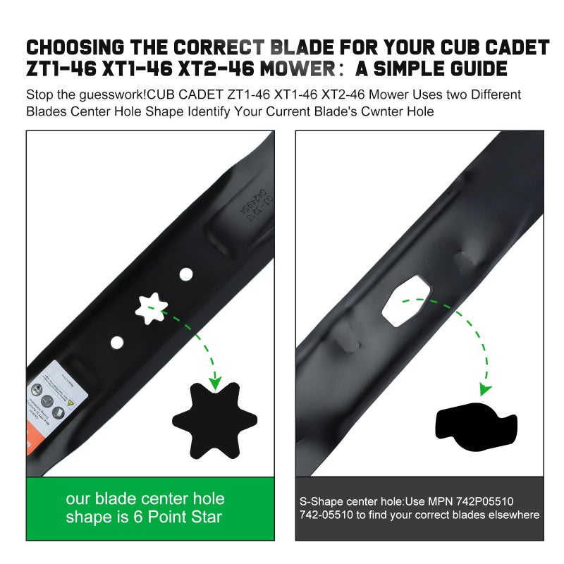 Grasscool 942-04244A Blades with 6-Star Mounting Pattern for Cub Cadet Enduro XT1-46 XT2-46 ZT1-46 LT46 LX46 46 inch Zero Turn Lawn Tractor Mower Replace 942-04290 High-Lift - Image 2