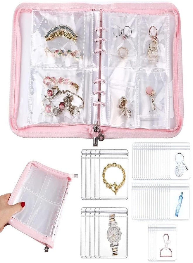 WEPTIX Travel Jewelry Organizer Case for Women, Foldable PU Leather Jewelry Storage Book with Clear Zipper Pouches, Portable Jewelry Case for Rings, Necklaces, Earrings & Bracelets (White) - Image 1