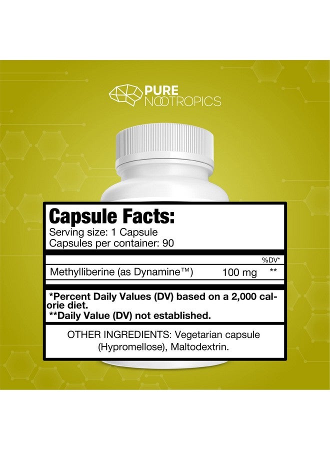 Pure Nootropics نوتروبيكس النقية - داينامين (ميثيلليبرين: 1,7,9-تترا ميثيل يوريك أسيد) 100 ملغ كبسولات (90) | زيادة الطاقة والتركيز والانتباه | اختبار داخلي واختبار طرف ثالث صارم لزيادة النقاء والفعالية - Image 2