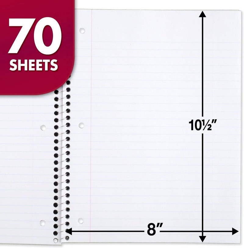 Mead Spiral Notebook, 12 Pack, 1 Subject, Wide Ruled Paper, 7-1/2" x 10-1/2", 70 Sheets per Notebook, Colors Will Vary (930202-ECM25) - Image 2