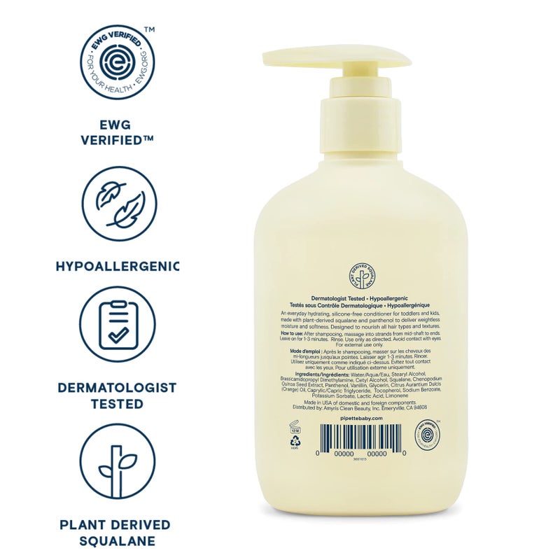 Pipette Daily Nourishing Conditioner -Tear Free Conditioner for Kids, Adds Moisture, 100% Plant-Derived Squalane and Quinoa, Orange + Vanilla Aroma, 11.2 fl oz - Image 5