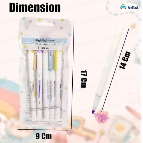 FunBlast Twin Tip Highlighters - 5 Pcs Aesthetic Highlighters Pastel, Highlighter for Book marking, Line Markers Pens, Kawaii Stationery for School & Office - Image 3