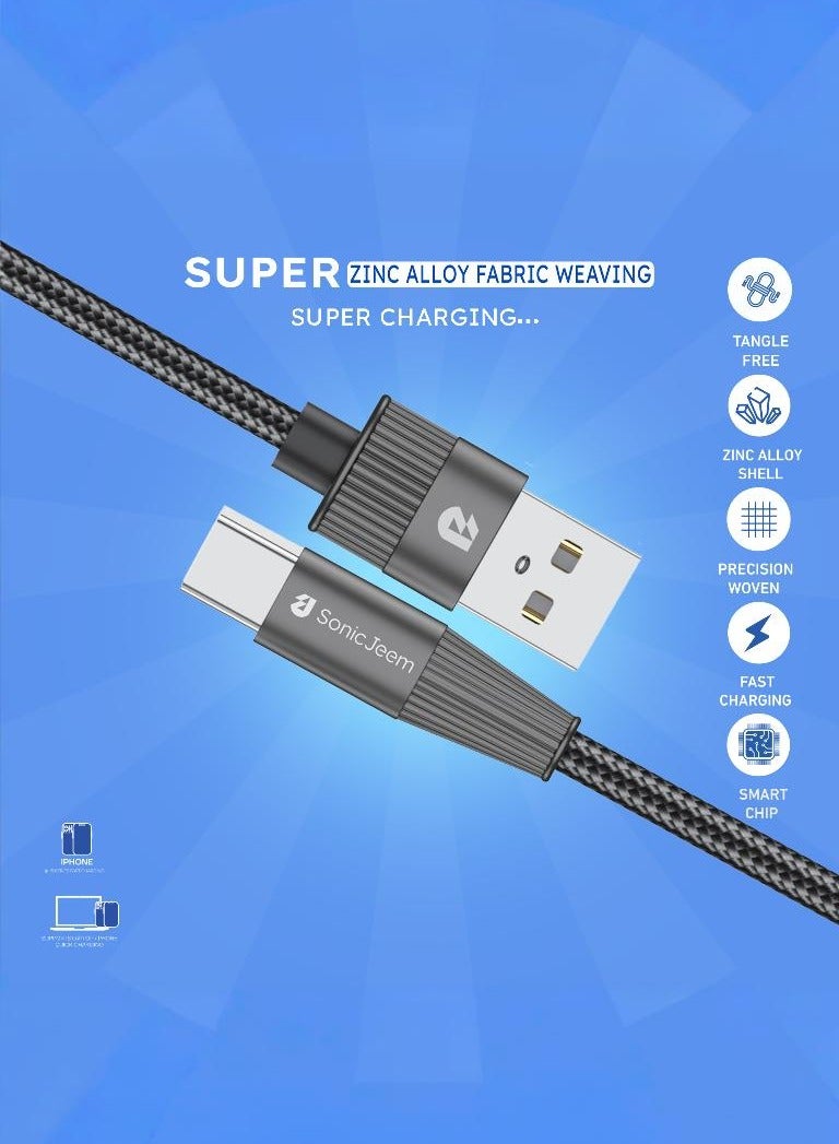 Sonic JEEM USB-TYEP-C Fast Charging Cable 120W, Fast Charging and Data Transfer Cable, Black, Length 1.20 meters - Designed for Android-iPhone-iPad-iPod (SJ101B) - Image 2