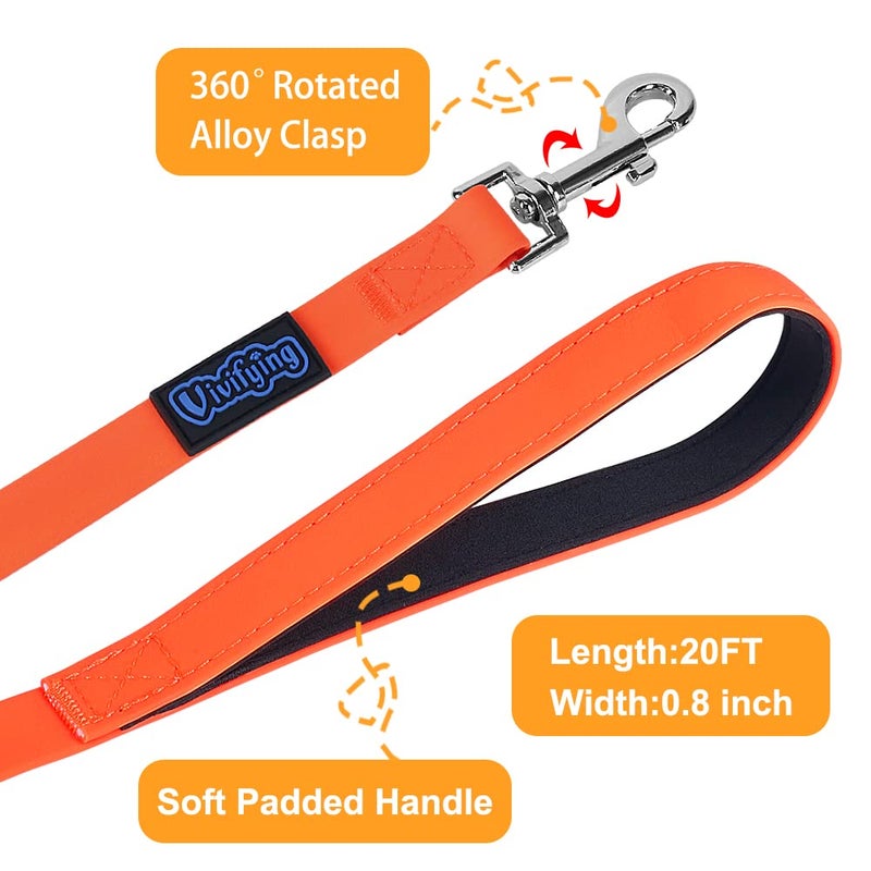 Vivifying Waterproof Long Dog Leash, 20ft Dog Training Leash for Outside, Durable PVC Long Line Lead with Padded Handle for Recall Training, Hiking, Swimming, Beach and Lake (Orange) - Image 4