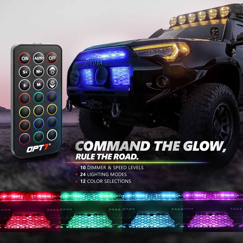 OPT7 Aura Pro RGB LED Grille Lights with App & Remote Control, 4pc 24" Light Strips, Waterproof Front Grill Lighting, Music Sync, Multi-Color, Trucks Decor Accessories for Tacoma Tundra 4Runner - Image 3