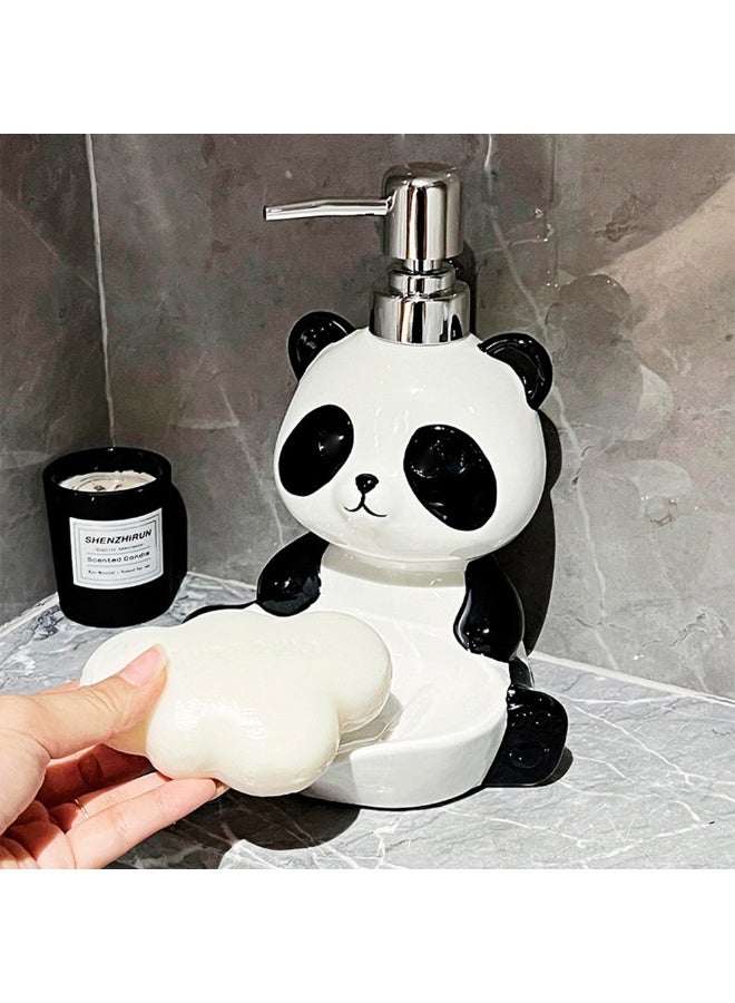 1pcs Creative Cute Panda Dual Use Soap Box, 2-In-1 Reusable Soap Rack, Ceramic Body Wash Dispensing Bottle, Desktop Decoration, Suitable For Kitchen, Bathroom, Hotel（Empty Bottle） - Image 1