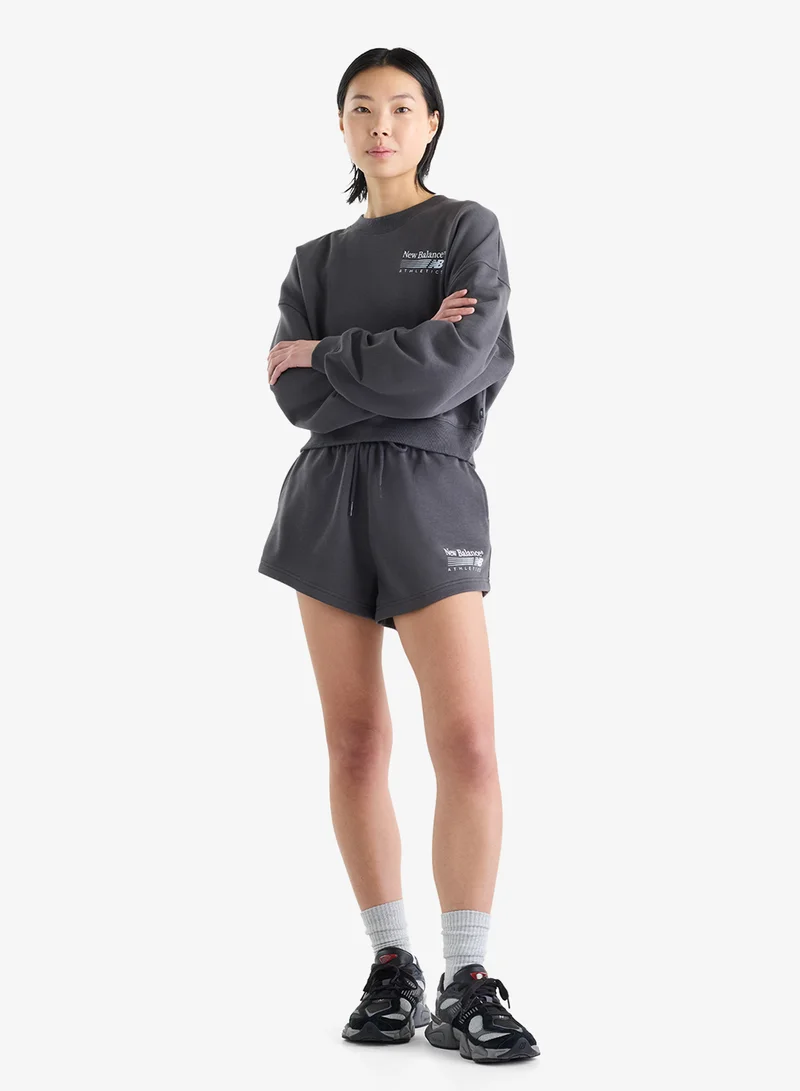 New Balance BLACK CEMENT (BLK) Trackside French Terry Shorts for Women | Best Price UAE