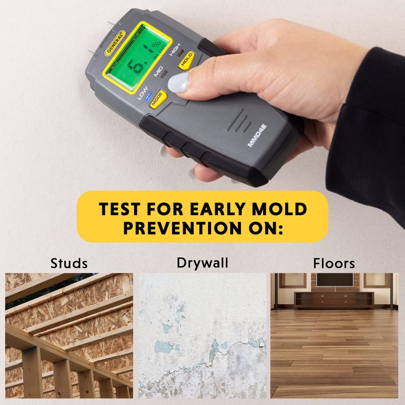 General Tools General Tools MMD4E Digital Moisture Meter, Water Leak Detector, Moisture Tester, Pin Type, Backlit LCD Display With Audible and Visual High-Medium-Low Moisture Content Alerts, Grays  - Image 2