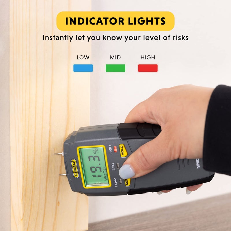 General Tools General Tools MMD4E Digital Moisture Meter, Water Leak Detector, Moisture Tester, Pin Type, Backlit LCD Display With Audible and Visual High-Medium-Low Moisture Content Alerts, Grays  - Image 4