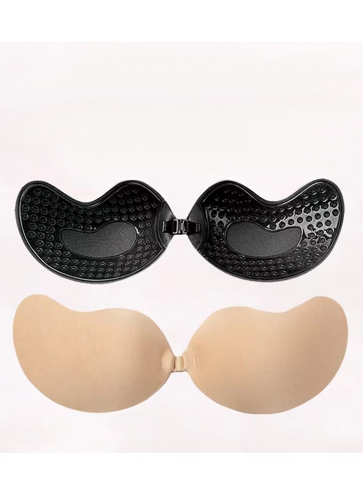 Jomo Store Push-Up Self-Adhesive Silicone Strapless Bra - Front Closure, Invisible, 2-Piece Set (Black & Beige) - Image 2