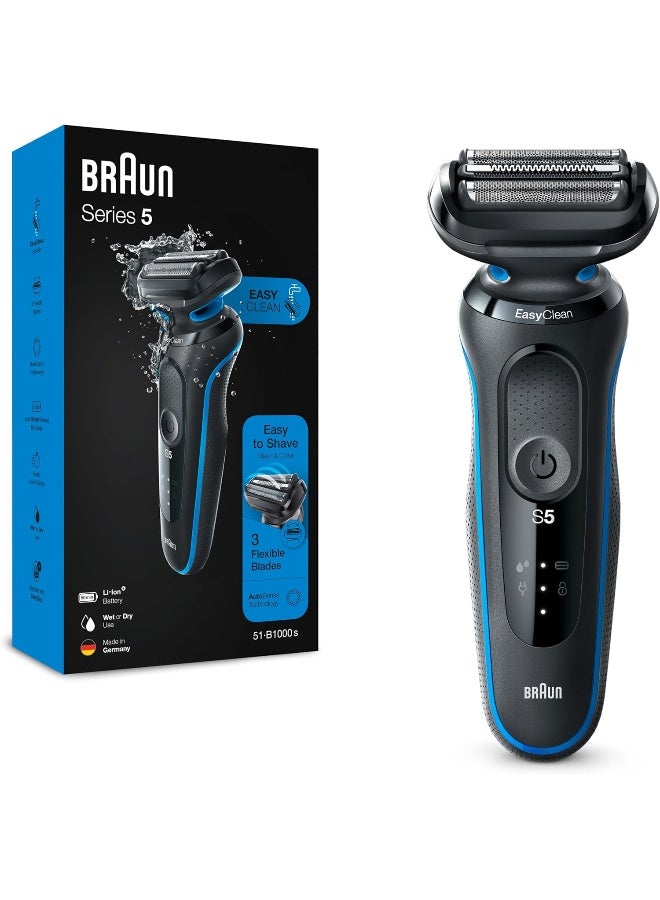 Braun Series 5 51-B1000s Electric Shaver, Wet & Dry, Rechargeable, Cordless Foil Shaver, Blue - Image 1