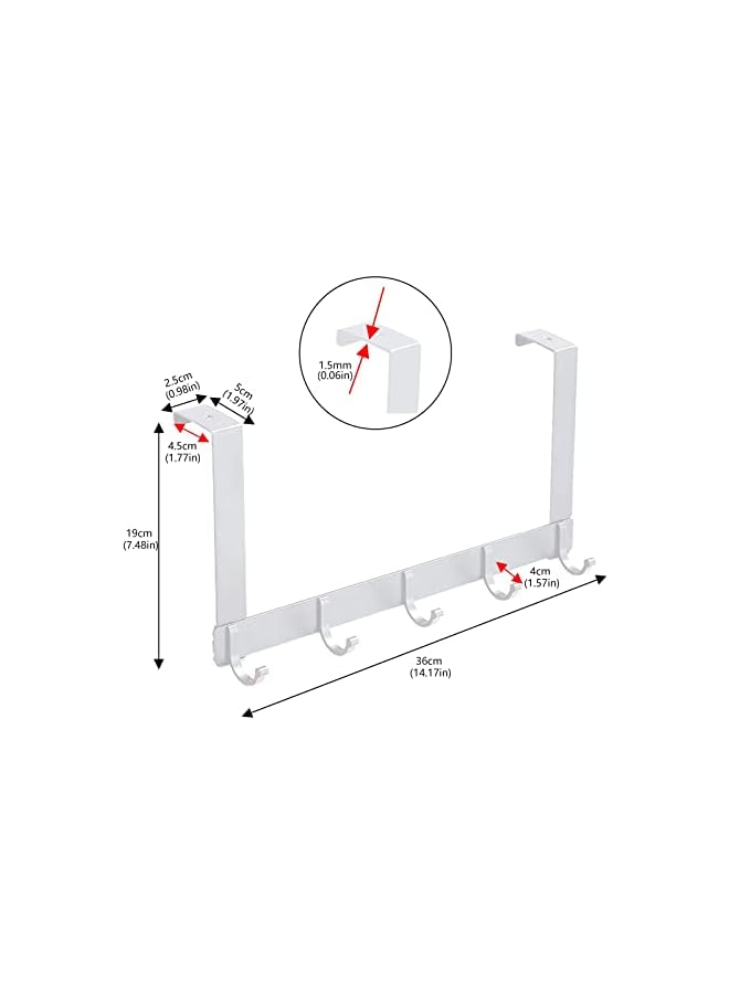 PROMASS promass Over Door Hook Door Hanger 5-Hook Over the door hangers Heavy Duty Storage Door Hooks For Bedroom, Clothes Bags Hats Towels Hanging (White)  - Image 3