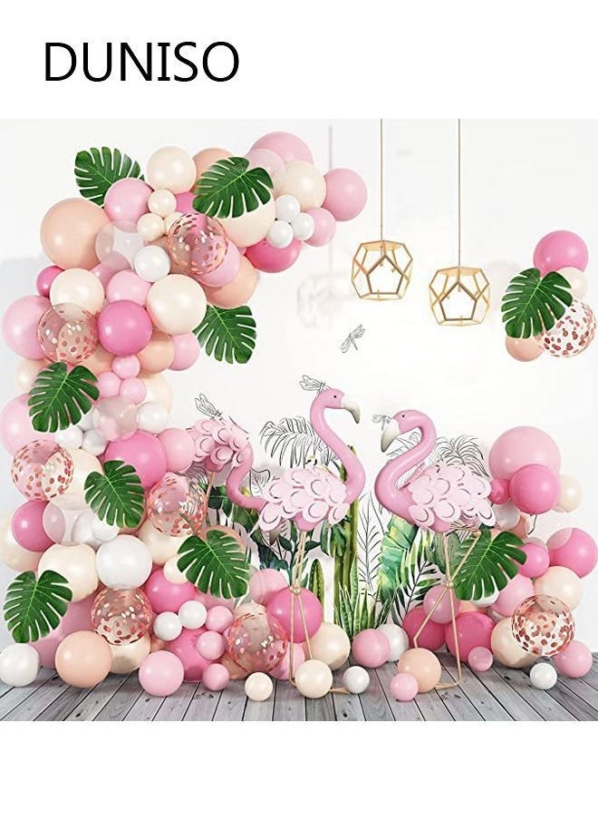 دونيسو 132 قطعة DIY بالون إكليل هاواي الصيف حزب الاستوائية فلامنغو موضوع حزب ديكور أوراق النخيل الوردي الساخن الكروم الأخضر بالونات إكليل مثالي لاستحمام الطفل زينة حفلة عيد ميلاد - Image 1