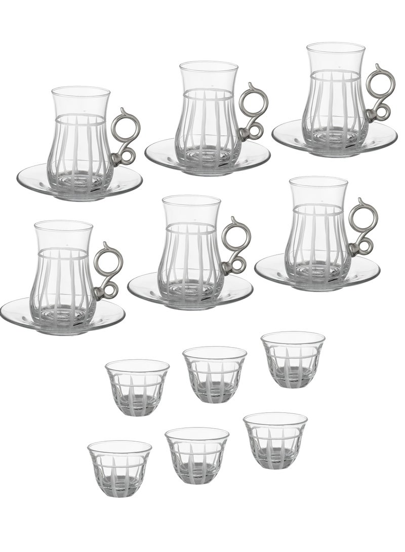 byblos 18 Pieces Tea And Coffee Set  Turkish Consisting of 6 Tea Cups + 6 Tea Saucers + 6 Saudi Coffee Cups - Image 2