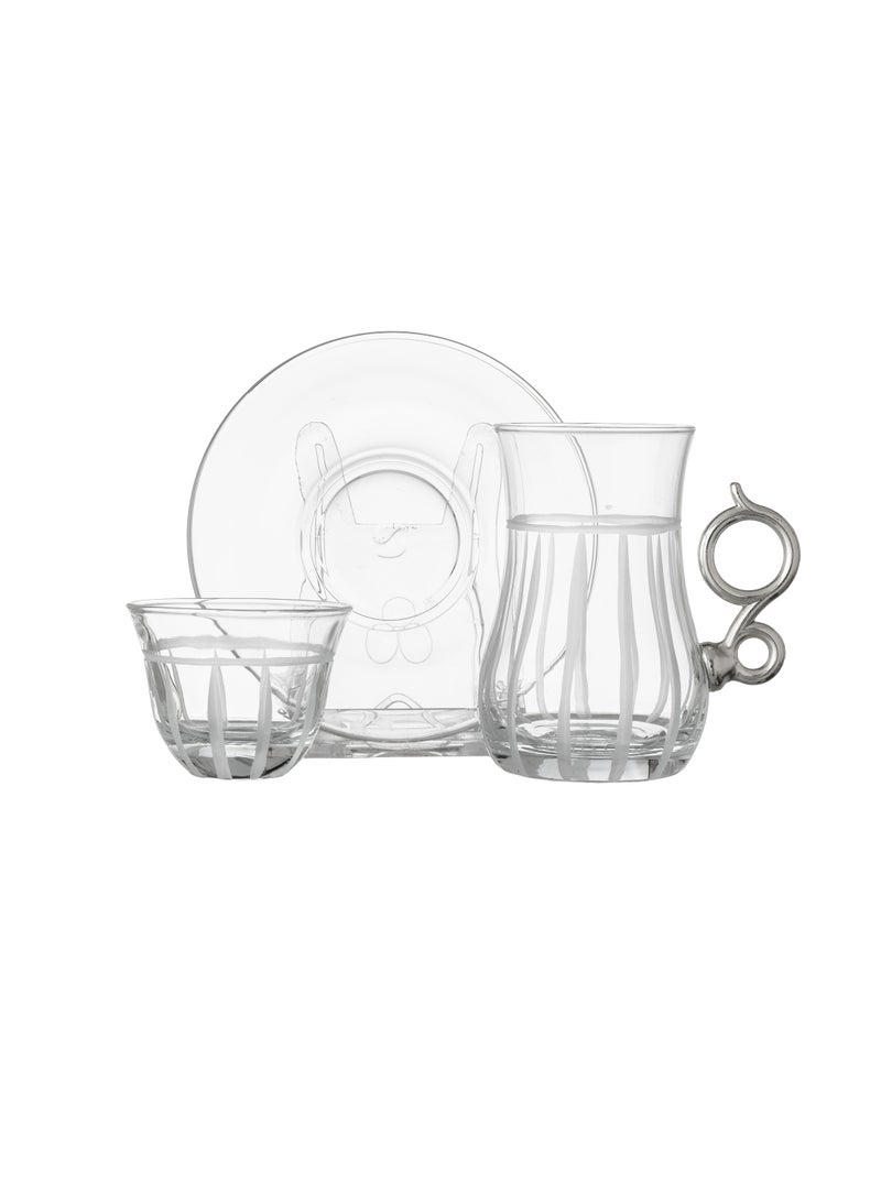 byblos 18 Pieces Tea And Coffee Set  Turkish Consisting of 6 Tea Cups + 6 Tea Saucers + 6 Saudi Coffee Cups - Image 1