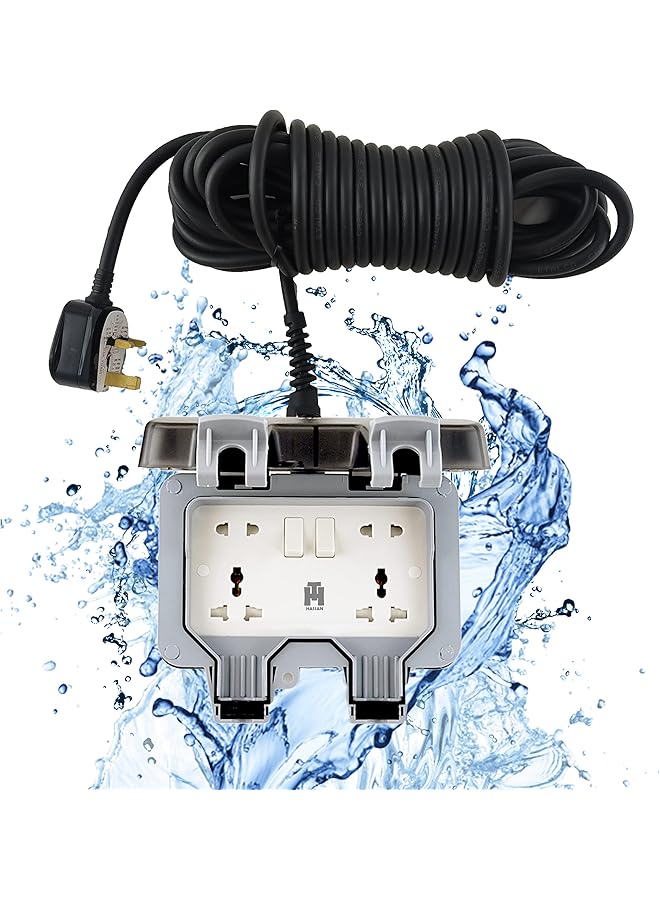 Hassan waterproof extension IP66 13A 220V socket weatherproof for outdoor garden garage use heavy electrical appliance (30m / 100ft) - Image 1