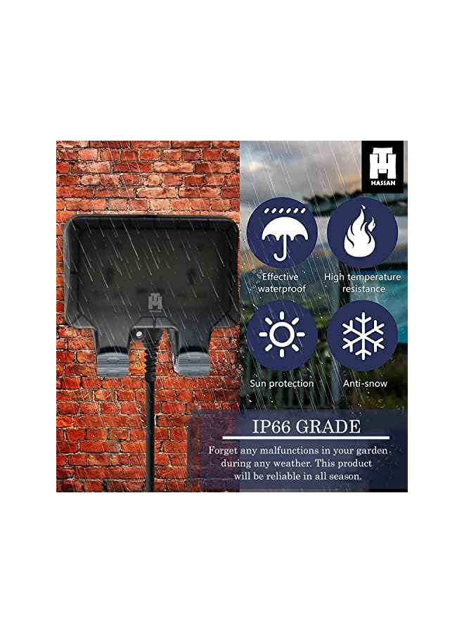 Hassan waterproof extension IP66 13A 220V socket weatherproof for outdoor garden garage use heavy electrical appliance (30m / 100ft) - Image 2