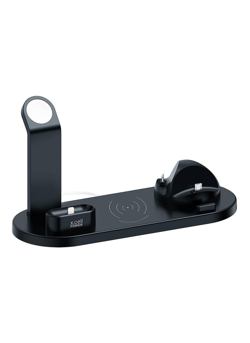 Xcell - Xcell 6IN1 Multi Wireless Charging Stand for Android/Apple phones & Watch Series 6/SE/5/4/3/2/1,Qi Wireless Charging Station for iPhone Black, XL-HC-Multi-6 - Image 1