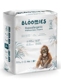 Bloomies Premium Baby Diapers with wetness indicator | Eco-friendly and Hypoallergenic Nappies Made with 100% Bamboo Size 4 for babies 9-14kg x 22pcs  - Image 1
