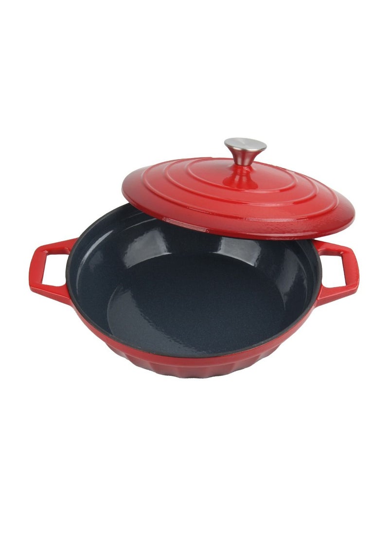 VAV Dutch Oven Shallow Casserole Braiser Pan, 28cm – Red  - Image 3