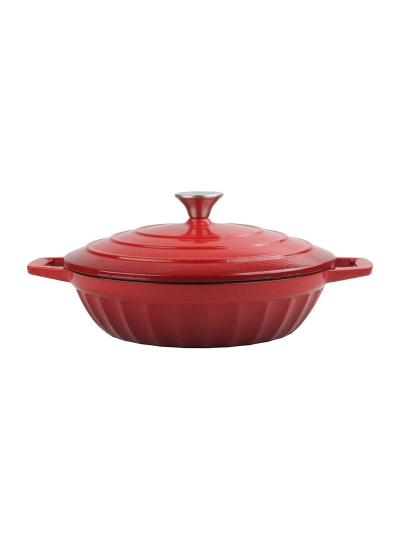 VAV Dutch Oven Shallow Casserole Braiser Pan, 28cm – Red  - Image 1