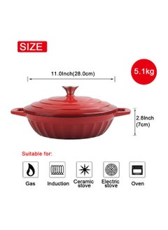 VAV Dutch Oven Shallow Casserole Braiser Pan, 28cm – Red  - Image 4