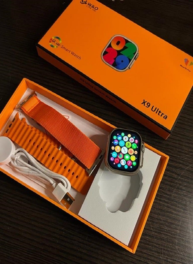 W&O X9 Ultra Series 8 Smart watch 2.02 Inch Amoled Screen IPS display NFC Bluetooth V5 Call Waterproof IP67 Wireless Charger - Orange - Image 3
