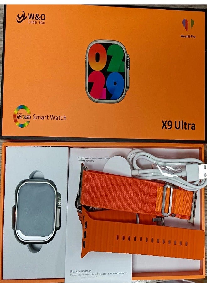 W&O X9 Ultra Series 8 Smart watch 2.02 Inch Amoled Screen IPS display NFC Bluetooth V5 Call Waterproof IP67 Wireless Charger - Orange - Image 4