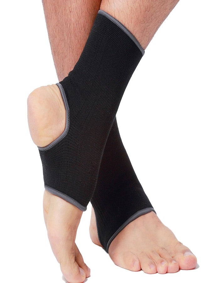 NeoTech Care Ankle Support Sleeve - Open Heel, Light, Elastic & Breathable Knitted Fabric - Medium Compression - For Men, Women, Kids - Right or Left Foot (Black Color, Size M, 1 Pair) - Image 1
