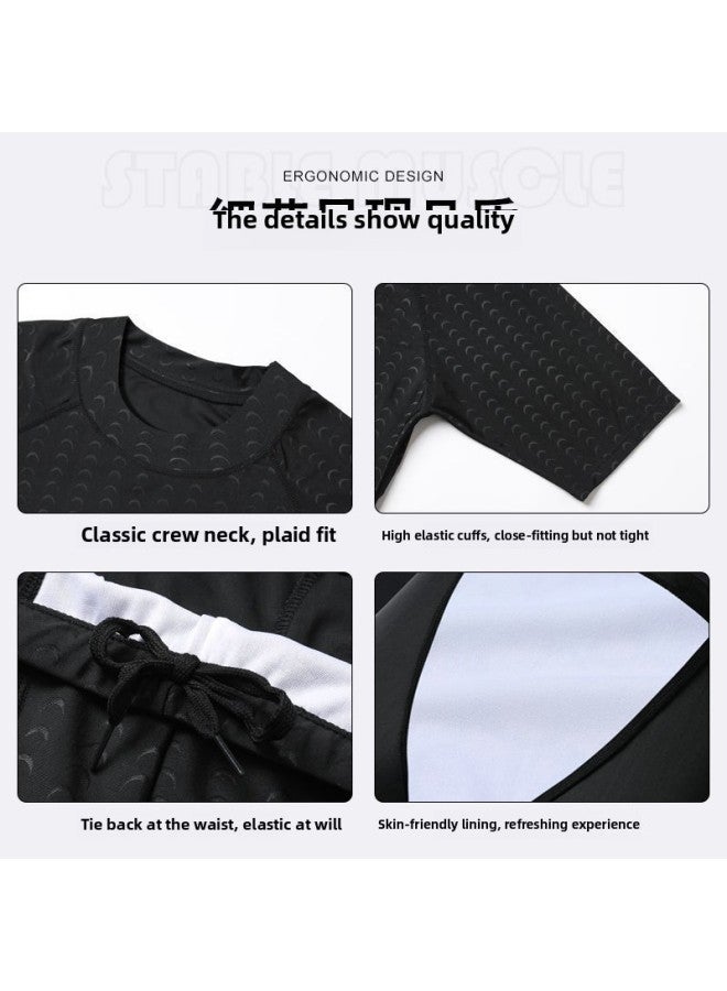 Swim Trunks Men's Swimsuit Quick-drying Imitation Leather Jacket Five-point Pants Anti-embarrassment Professional Swimming Training Suit Wholesale-Color:Imitation Shark Half Length Swimming Trunks + Swimsuit + Swimming Cap-